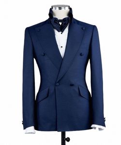 Bröllopsmän kostym 2022 Navy Blue Jacket Set Slim Fit Formal Dinner Custome Size Tuxedo Homme 2 Pieces Outfits Blazer+Pants C000#