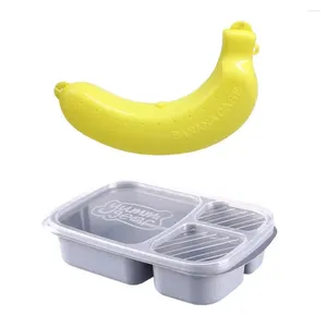 Lunhana da lanche de utensílios de jantar portátil Banana Storage Straw Divisão de palha de cozinha Supplies Compartment Square