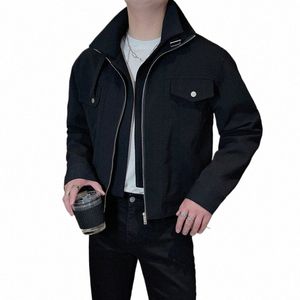 2023 Fi Bomber Jacket Homem Falso Duas peças Lapela Solta Casaco Casual Social Streetwear Curto Blusão Jaqueta Masculina Roupas W8VI #