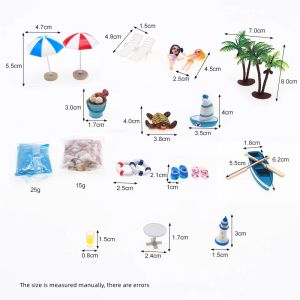 Miniatyrer Ocean Beach Miniatyres Artificial Sunshade Umbella Chair Boat Anchor Micro Landscape For Garden Pastoral Accessory Decor Kid Toy