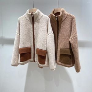 Women's Knits L/P Luxury Design Cashmere Cardigan Stand-Up Collar Zipper Clashing Pockets Loose High Quality Sweater Thick Jacket