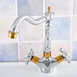 Badezimmer-Waschtischarmaturen, poliertes Chrom, goldfarben, Messing, drehbar, Dual-Kreuzgriffe, Küche, Wet-Bar, Gefäß-Wasserhahn, Mischbatterie, ein Loch, Asf806