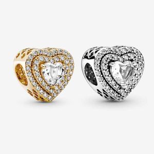 Sparkling Leveled Hearts Charm Pandoras 925 Sterling Silver Luxury Charm Set Bracelet Making Gold Beaded charms Designer Necklace Pendant Original Box Wholesale