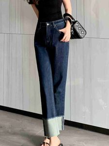 Kvinnors jeans Personlighet Curly Edge Baguette Nine Point Fashion Y2K Jeans For Women New Straight Leg Jeans - Forgunro 24328