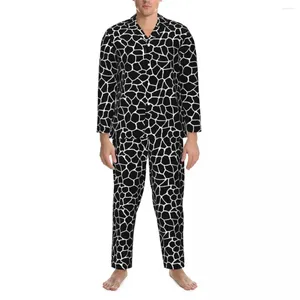 Home Clothing Garaffe Print Zwierzęs Pajama Zestawy czarno-białe wygodne wygoda Człowiek na długi rękaw Losu dwuczęściowe dwuczęściowe odzież nocną duża rozmiar