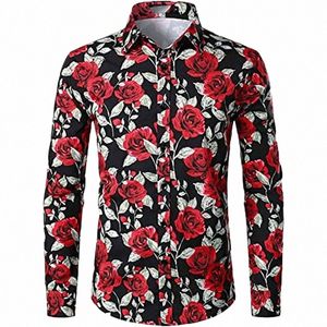 Camisas florais havaianas de manga LG Homens Fi Camisa Praia Blusas Fr Single Breasted Camisas Mens Roupas de alta qualidade Top F9VK #