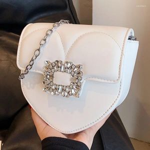 Akşam çantaları ins kadın kristal debriyaj zinciri crossbody tasarımcı bayanlar beyaz pembe omuz kadın pu deri küçük çanta