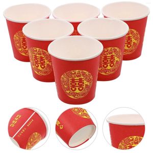 Copos descartáveis canudos 100 peças vermelho duplo felicidade copo de vinho leite chá espresso utensílios de mesa para bebidas de qualidade alimentar