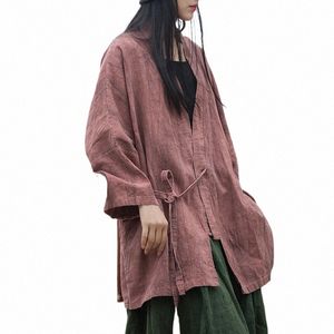 Umi Mao Ramie Top Tieedしわの秋の秋のコットヘンプ女性の新しいディアガルカラー縛られたシャツ中国スタイルの女性ジャケットZ47g＃