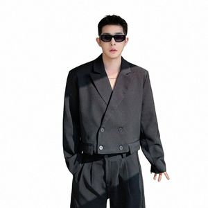 Noymei Fi Casual Men Black Short Suit Coat Trendy 2024 Primavera Lapela All-match Estilo Coreano Double Breasted Blazer WA4032 j2hW #