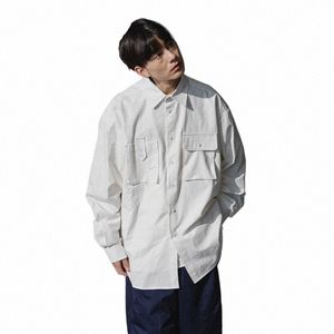 Camicia oversize da uomo giapponese Harajuku streetwear Fi Vintage allentato casual Lg manica cargo camicie uomo stile coreano camicie p3oC #