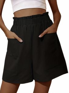 Plus storlek vävt kvinnors shorts ficka svamp kant lösa byxor korta 17wt#