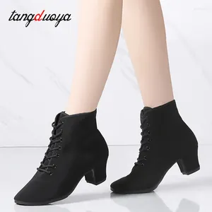 Dance Shoes Women Ballroom Latin Jazz Modern Lace Up Dancing Boots Red Black Sports Sneakers