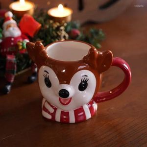 Mugs Kawaii Reindeer Christmas Gift European Relief Creative Santa Claus Ceramic Cup Shape Coffee Mug Tumbler Drinkware