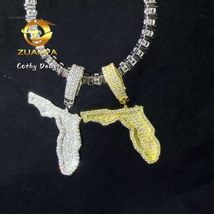 Vendita calda Hip Hop per uomo VVS Moissanite Diamond Iced Out Ciondolo personalizzato con mappa della Florida per collana a catena