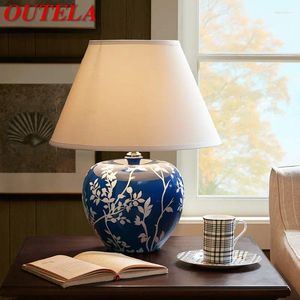 Lâmpadas de mesa OUTELA Modern Blue Ceramic Lamp Creative Vintage LED Desk Light para casa decorativa sala de estar quarto cabeceira