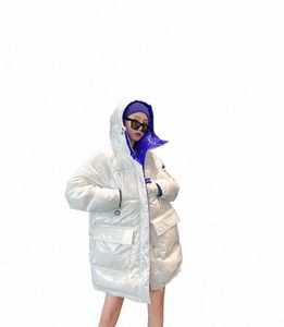 Übergroße Cott gepolsterte Parka-Jacke Damen Wintermantel Daunen-Cott-Jacken Warme Kapuzenkoreanische glänzende Oberbekleidung C9l7 #