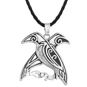 A24 vintage nórdico viking mitologia jóias corvos de odin pingente duplo pássaro colar valknut pagão talismã jóias317c