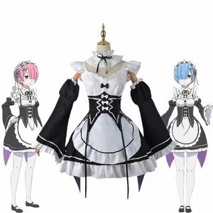 Anime Ram Rem Cosplay Kostümleri Lolita Maid Re Sıfır Kara Hajimeru Isekai Seikatsu Maid Dr Outfit Halen Cos Hediye Kafe W6RV#