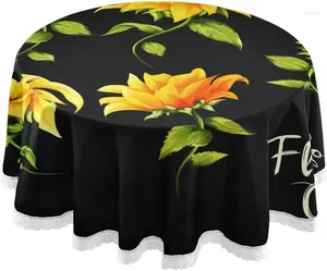 Tischdecke mit fünf Sonnenblumen, runde Tischdecke, kreisförmig, für Esszimmer, dekorative Bezüge, 152,4 cm, Polyester-Spitze