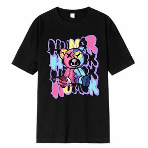 Kolorowy Carto Bear Letter Printing Street Print Tshirts Men Fi Cott T koszule Summer Tee Ubrania na wysokim poziomie ulicy 8140#