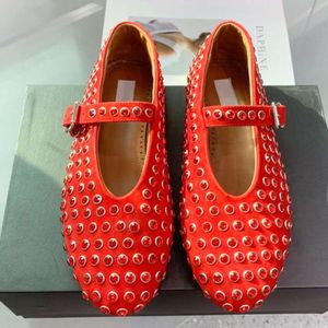 Luxury Leather Dress Shoes With Rhinestone Womens Ballet Shoes Summer Casual Sandaler Dancing Shoes With Box 547