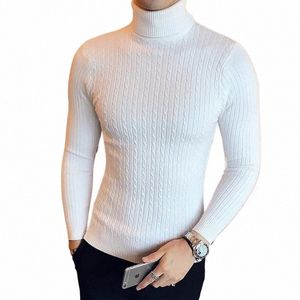 2023 Korean Slim Solid Color Turtleneck Sweater Mens Winter Lg Sleeve Warm Knit Sweater Classic Solid Casual Bottoming Shirt V7Dx#