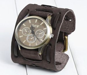 Винтажные часы-браслет из натуральной кожи, модные мужские часы в стиле панк, кварцевые наручные часы для подростков, браслет-манжета, праздничный подарок для вечеринки, три диаметра7784253