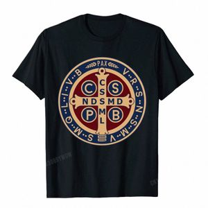Медаль Святого Бенедикта Католический пуловер Футболки Camisas Мужчины Slim Fit Мужская футболка с принтом Футболка Cott Geek y5gg #