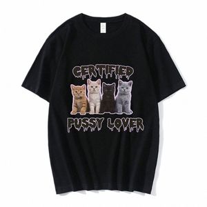 面白い認定猫愛好家のミームキャットTシャツ男性女性fiヴィンテージTシャツ100％カジュアルカジュアル特大Tシャツストリートウェア