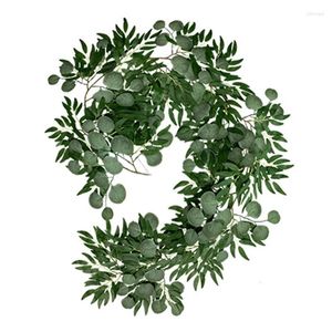 Flores decorativas-artificial eucalipto salgueiro rattan decoração de mesa de casamento artificial verde criptografado