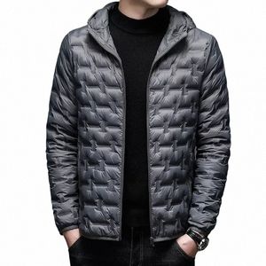 Homens Leve Jaqueta Quente Com Capuz Casaco Curto Pato Branco Jaqueta Bomber Zipper Lg Manga Sólida Outerwear 90AP #