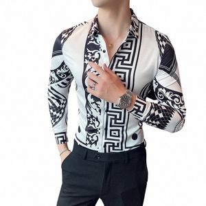 23color 6XL Luxurious Man Vintage Printed Social Shirts Mens White Slim Fit Lg Sleeve Dr Shirt Fi Casual Chemise Homme L3uq#