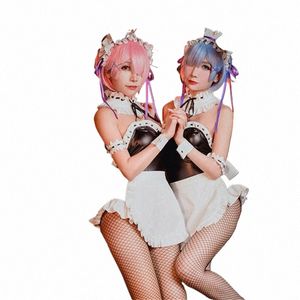 anime Re Life in a different world from zero Cosplay Costume Lolita Rem Ram apr Maid Uniform Bunny Girl Erotic Jumpsuit T728#