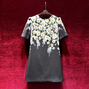 2024 primavera preto floral impressão frisado vestido de manga curta em torno do pescoço na altura do joelho vestidos casuais x4m2612306