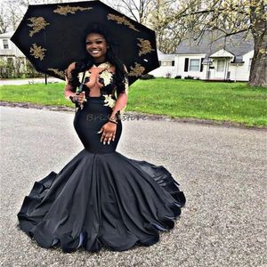 Pretty Siyah Kızlar Balo Elbiseleri Siyah Altın Dantelli Zarif Uzun Kollu Deniz Kızı Akşam Elbisesi İllüzyon Önde Akşam Yemeği Gece Resmi Parti Önlükleri Vestios De Fiesta 2024