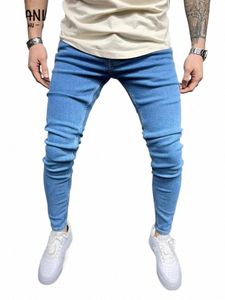 Jeans Männer Elastische Taille Dünne Hosen 2022 Neue Blaue Herren Denim Hosen Stretch Keine Zerrissenen Hosen Männliche Streetwear o9zJ #