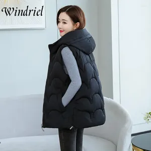Kvinnors västar Autumn Winter Hooded Waistcoat Snow Wear Warme Pleated Vest Coat Women 5xl Jacket ärmlös