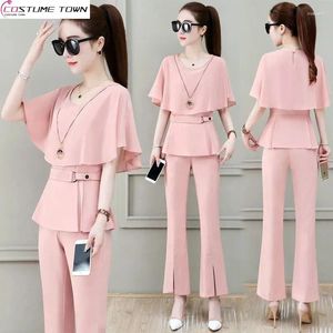 Women's Two Piece Pants Temperament Chiffon Shirt Set 2024 Spring/Summer Leisure Fashion Age Reducing Professional