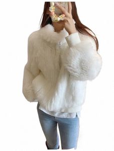 2024 Nuovo Pullover Cappotto di pelliccia di coniglio Lady Real Rabbit Hair intrecciato Breve cerniera in piedi Collare di pelliccia Donna Autunno Inverno Mujer Piele Y5DV #