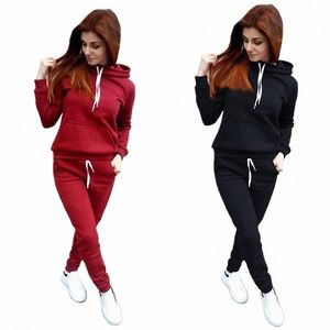 Outono feminino velo agasalho 2 peças conjunto pulôver hoodies + calças esporte terno feminino inverno quente moletom terno para mulher f2Qj #