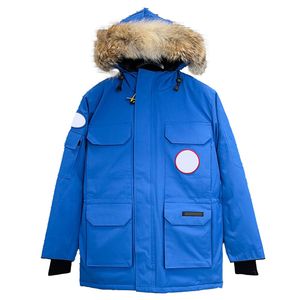 Kanada Logo Uçuş Ceketler Ceket Kaz Kaz Kış Sıcak Kalın Katlı Kapşonlu Tuval Parkas Park Yama Fermuar Cepleri Dış Giyim Tasarımcısı Kış Kaz Palto Çift Sıcak