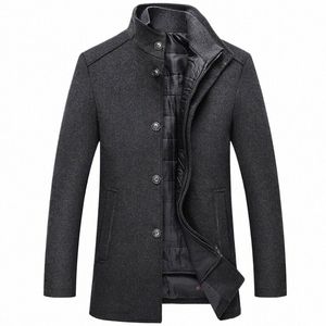 Kalın Ceket Erkekler Kış Giyim Ayarlanabilir Yelekli Breated Yün Paltolar Palto Patlamalı Erkek Rüzgar Tabanlı Stand Yakası Sıcak Parka P2V6#