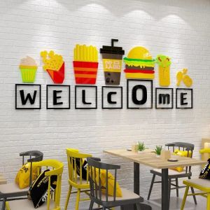 Aufkleber Kreative Milch Tee Hamburger Snack Shop Wanddekoration Aufkleber Fast Food Shop Glastür Selbstklebende 3D-Stereo-Wandaufkleber