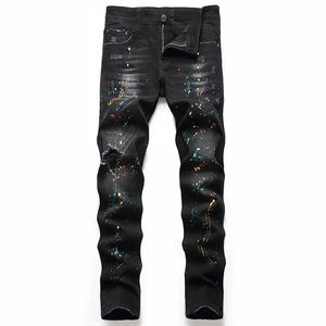 Jeans masculinos calças pretas buraco regular tamanho grande personalizado na moda calças europeias e americanas jeans masculino nova elasticidade j240328