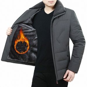 Fleecefutter Winterjacke Männer Pop Nizza Mittleren Alters Lässiger verdickter Mantel Männer Umlegekragen Reißverschlüsse Jacke Parka Dunkelgrün C85Q #