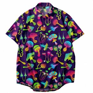 2022 Mushroom Print Loose Thin Shirt Hawaiian Beach Style Short Sleeve All-match Beach Couple Shirt 2022 u0JU#