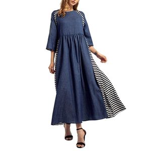 Abbigliamento etnico Donna Abito lungo in denim a righe Abito lungo islamico musulmano Medio Oriente Maxi abiti Abaya per Hijab C30118 Consegna drop Appa Dhfpc