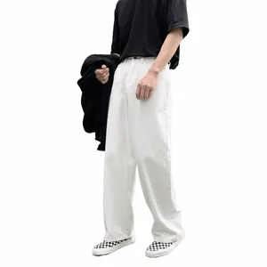 Geniş bacak kot pantolon fi gündelik beyaz kot pantolon erkek sokak kıyafeti Kore gevşek hip-hop düz kotlar erkek denim pantolonlar m-3xl 64wo#