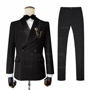 MĘŻCZYZN Formalne garnitury Regularne Fit Blazer Pants 2 szt. Urodziny Prom Fi Jacquard Tuxedos Wedding Party Groomsman Luksusowe stroje 67p3#